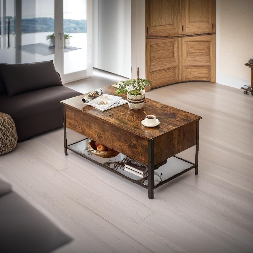 Industrial Coffee Table with Storage Compartment