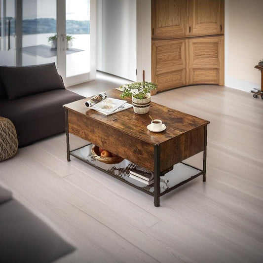 Industrial Coffee Table with Storage Compartment