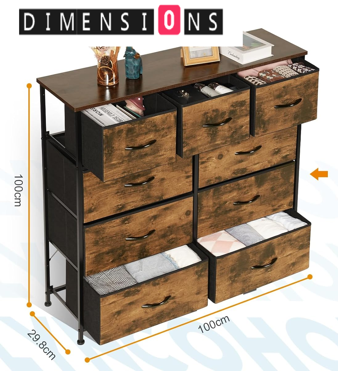 9-Drawer Fabric Chest of Drawers with Wooden Top