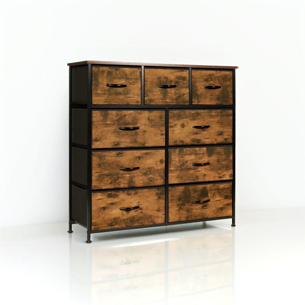 9-Drawer Fabric Chest of Drawers with Wooden Top