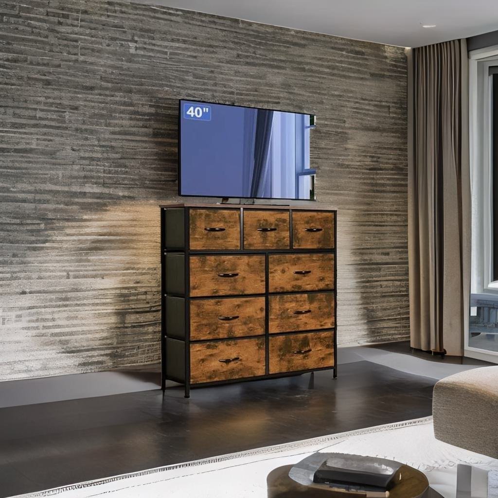 9-Drawer Fabric Chest of Drawers with Wooden Top