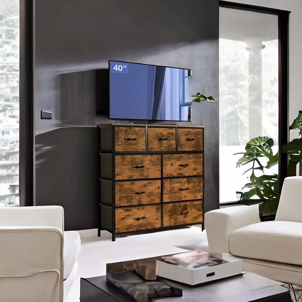 9-Drawer Fabric Chest of Drawers with Wooden Top