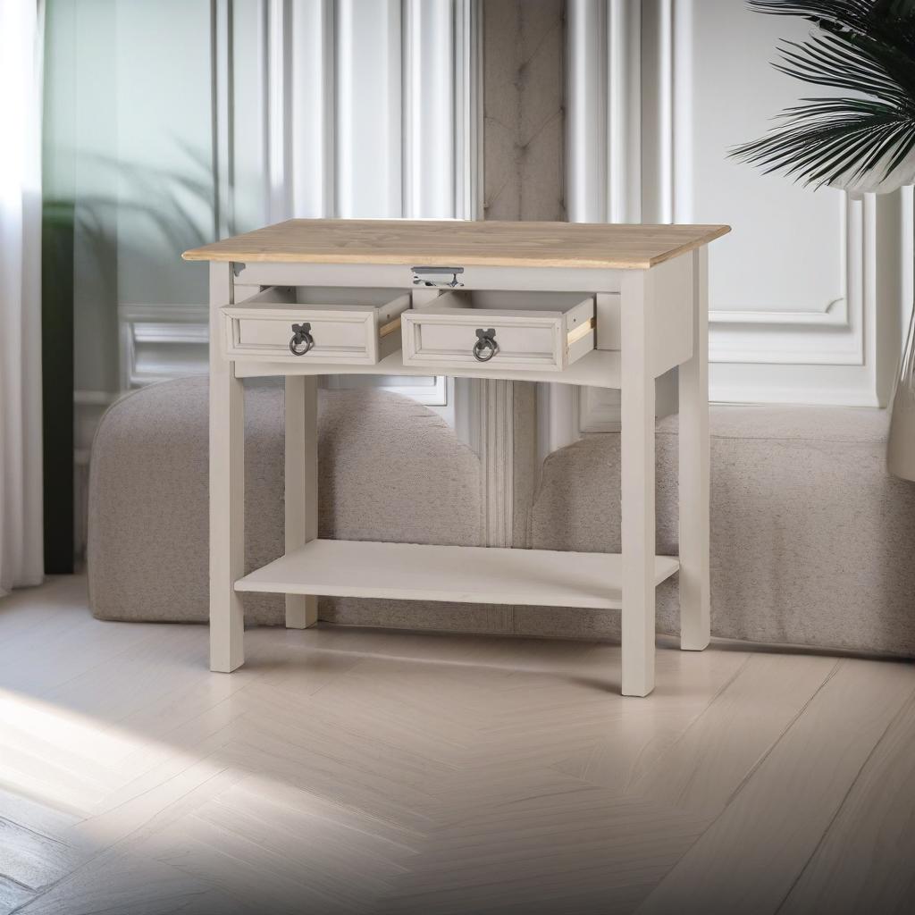 Grey Solid Pine Rustic Furniture with 2 Drawers - Mexican Style