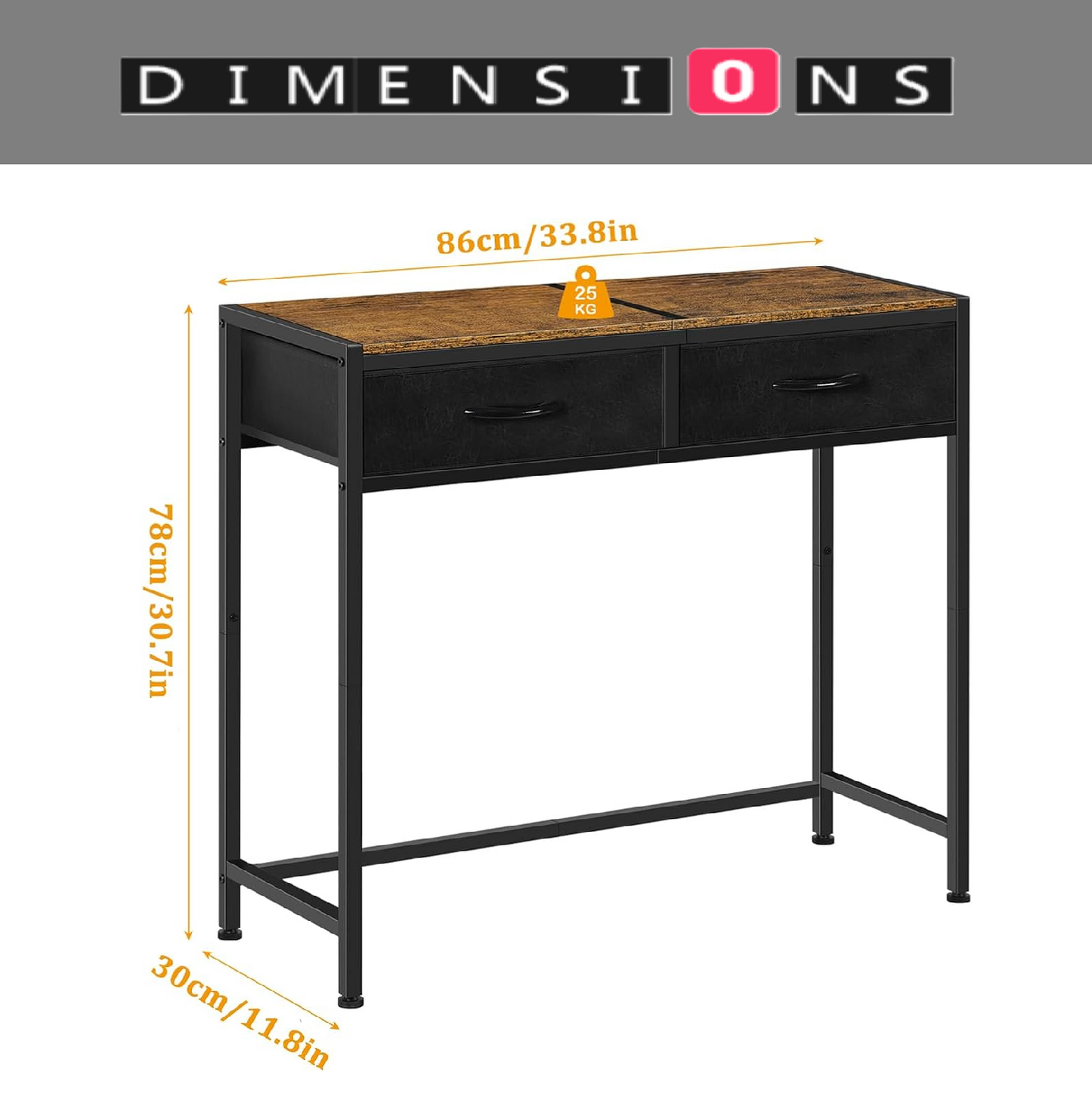 Slim Console Table with 2 Non-Woven Drawers