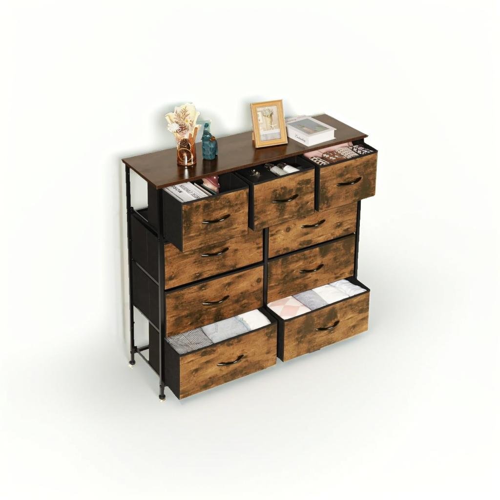 9-Drawer Fabric Chest of Drawers with Wooden Top