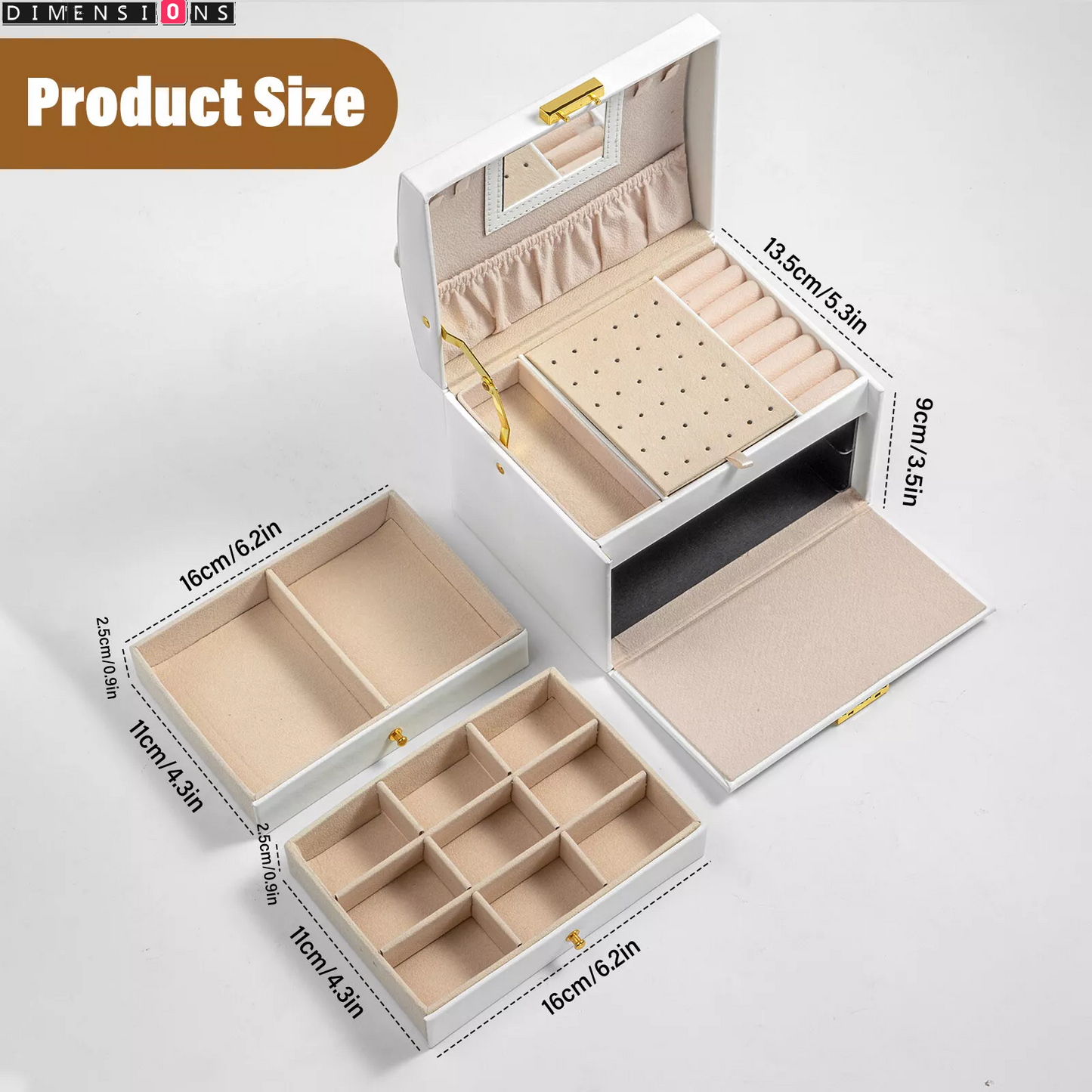 Large Jewelery Box Organizer Drawer Cabinet Necklace Storage Case