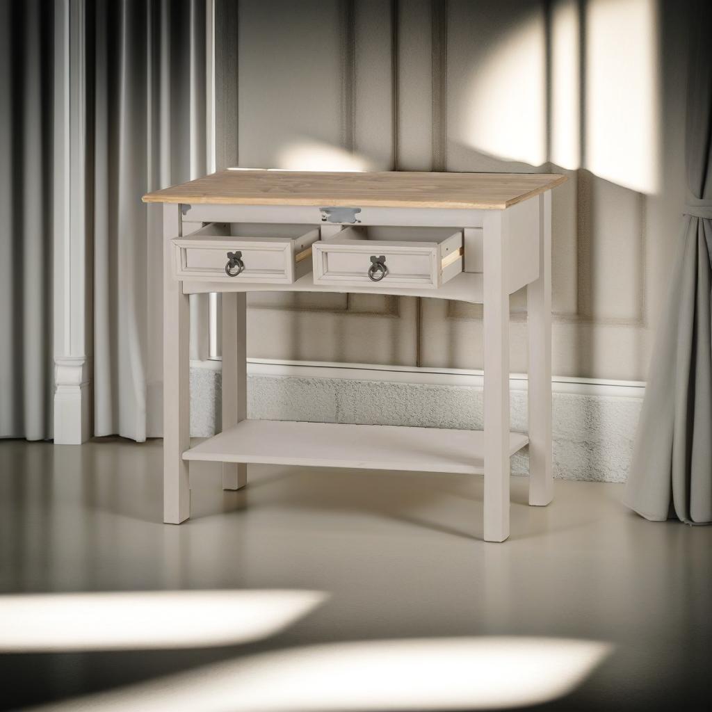 Grey Solid Pine Rustic Furniture with 2 Drawers - Mexican Style