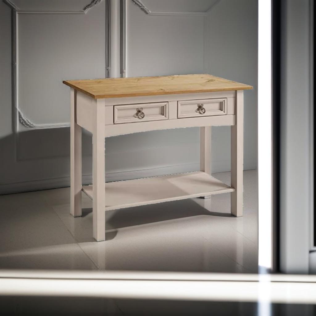 Grey Solid Pine Rustic Furniture with 2 Drawers - Mexican Style