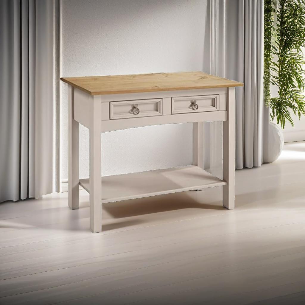 Grey Solid Pine Rustic Furniture with 2 Drawers - Mexican Style