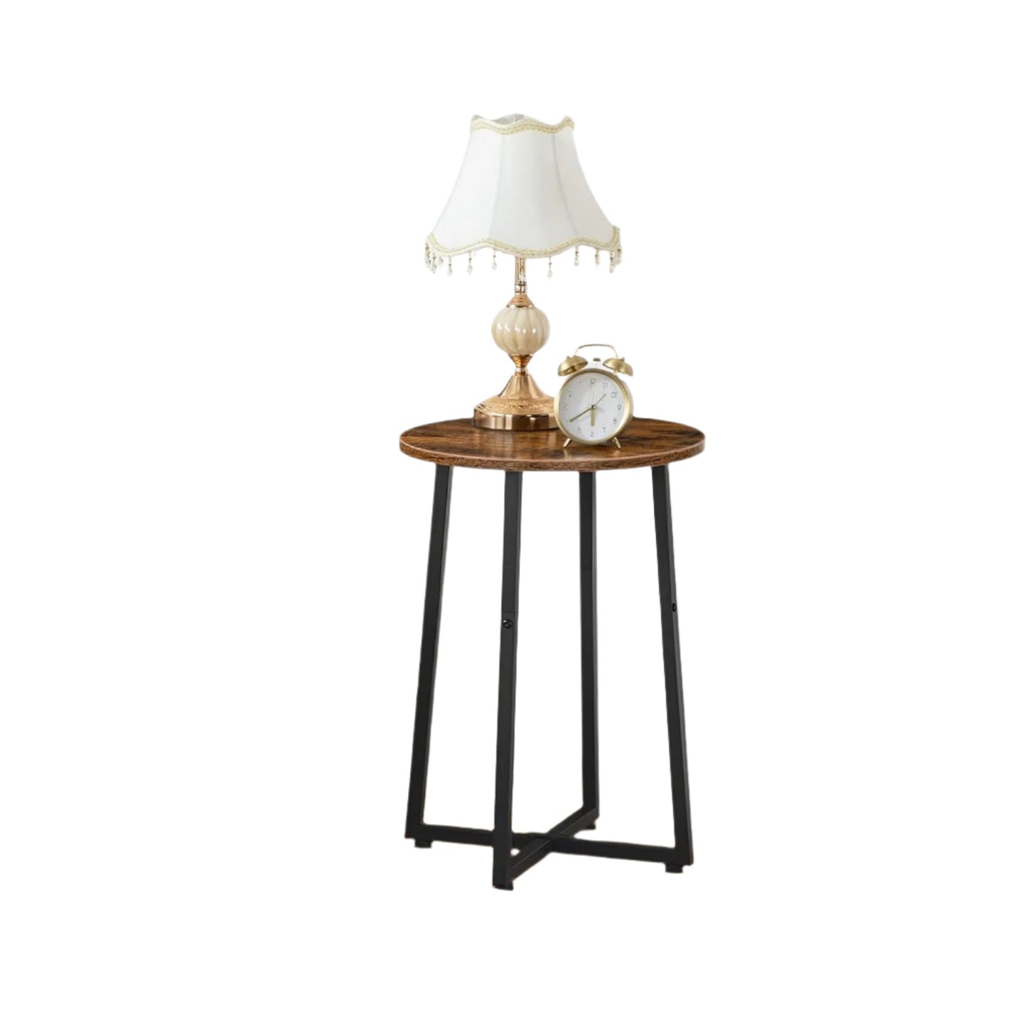 Round Side Table – Small Bedside Table, Industrial Coffee Table with Metal Frame,