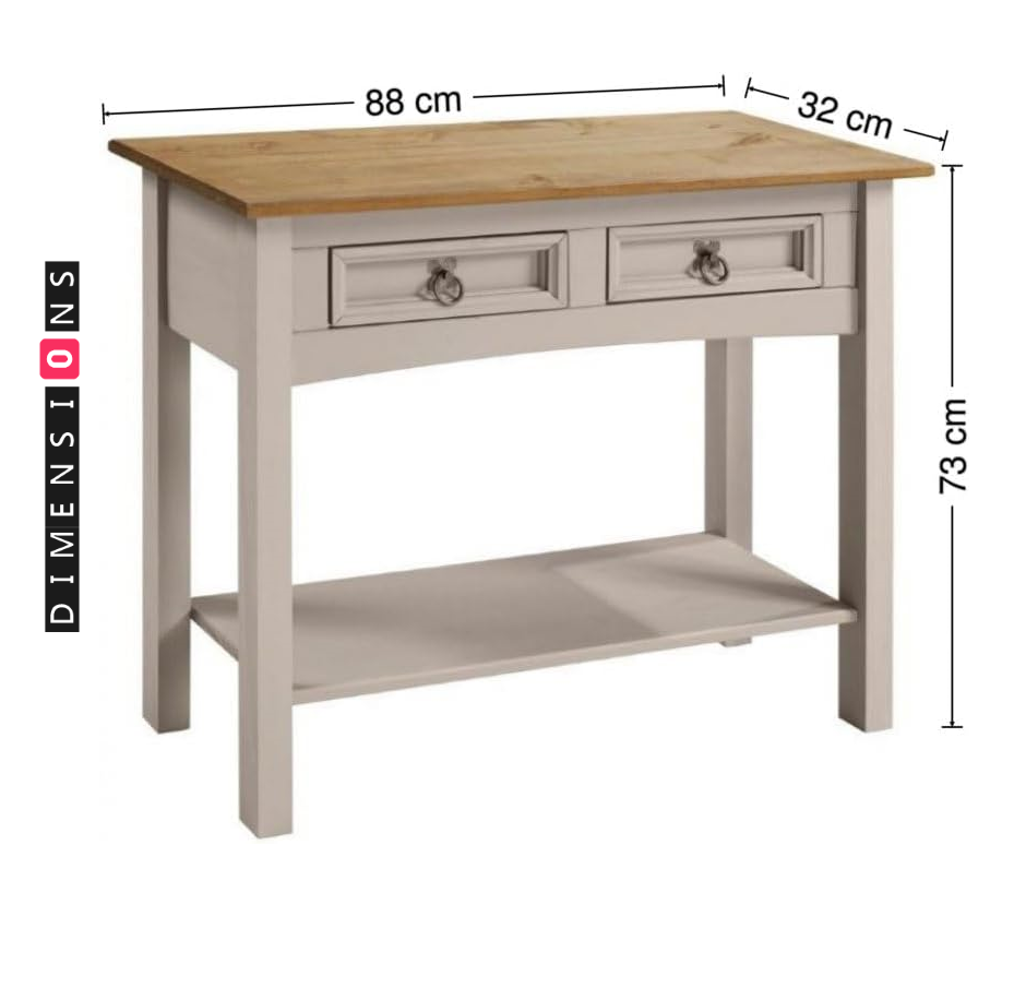 Grey Solid Pine Rustic Furniture with 2 Drawers - Mexican Style