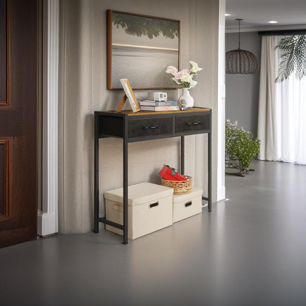 Slim Console Table with 2 Non-Woven Drawers