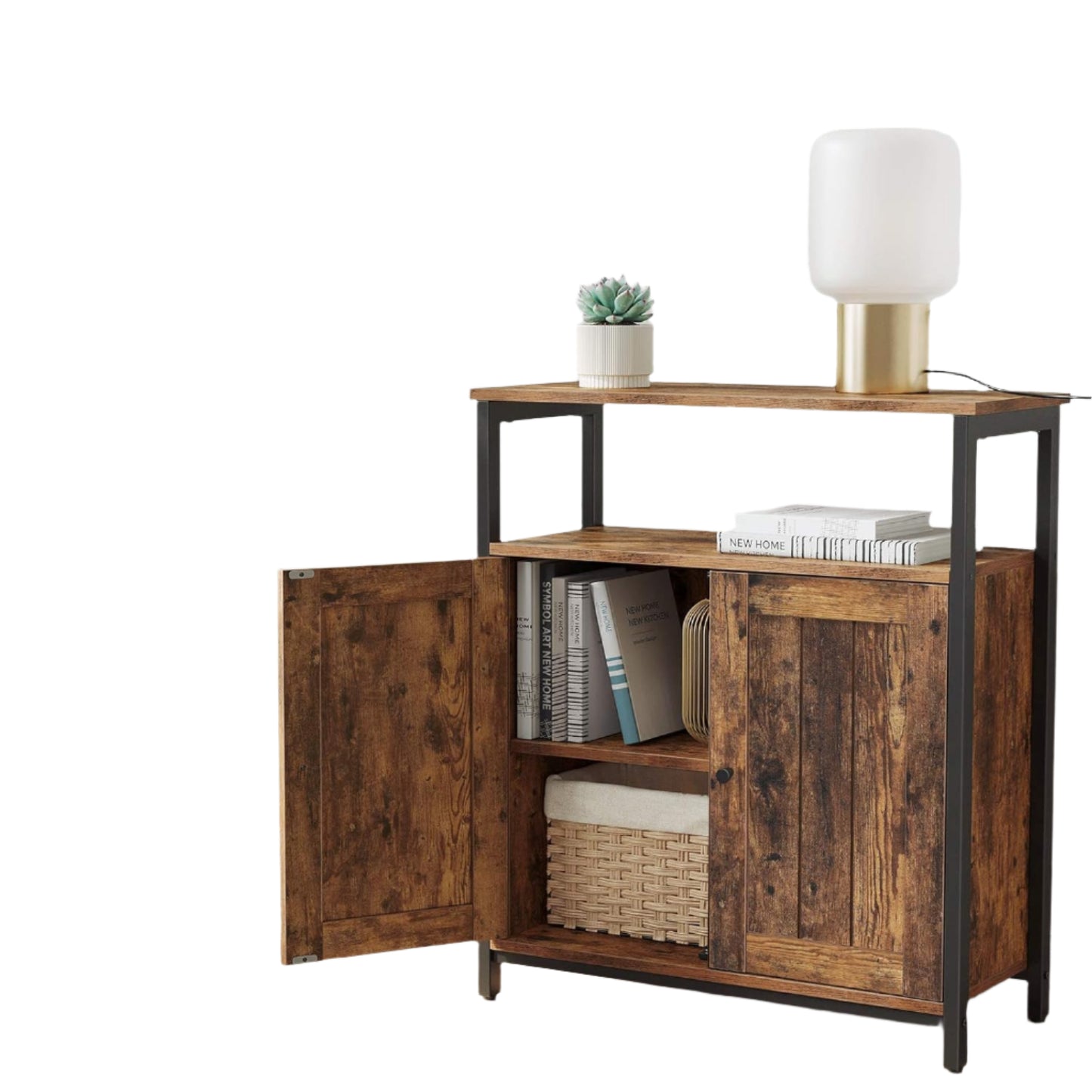 Industrial Storage Cabinet with Slat Door and Adjustable Shelves - Rustic Brown