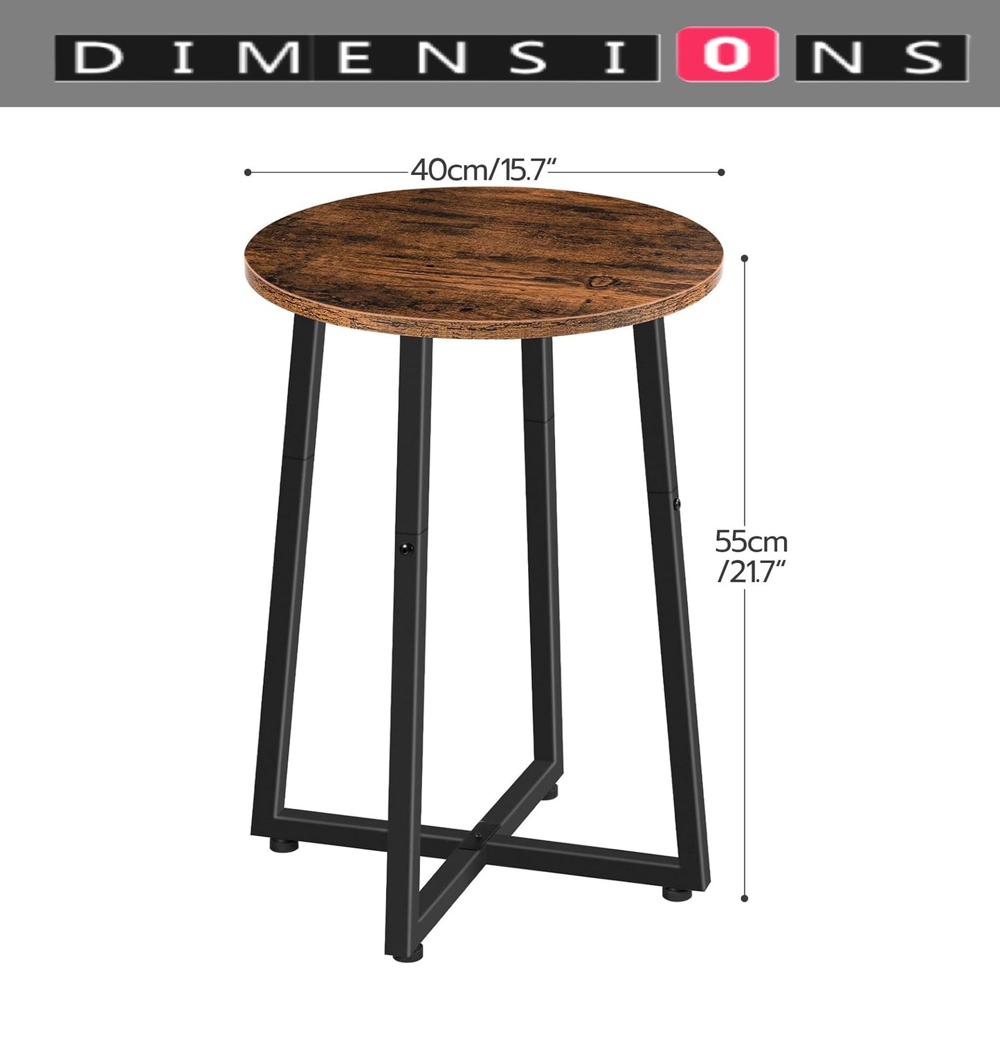 Round Side Table – Small Bedside Table, Industrial Coffee Table with Metal Frame,