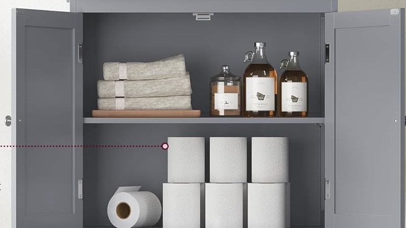 Grey Bathroom Storage Cabinet Kitchen Cupboard with 2 Drawers, 2 Doors & Adjustable Shelf