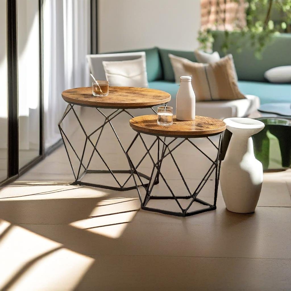 Set of 2 Industrial Coffee Tables - Geometric Design