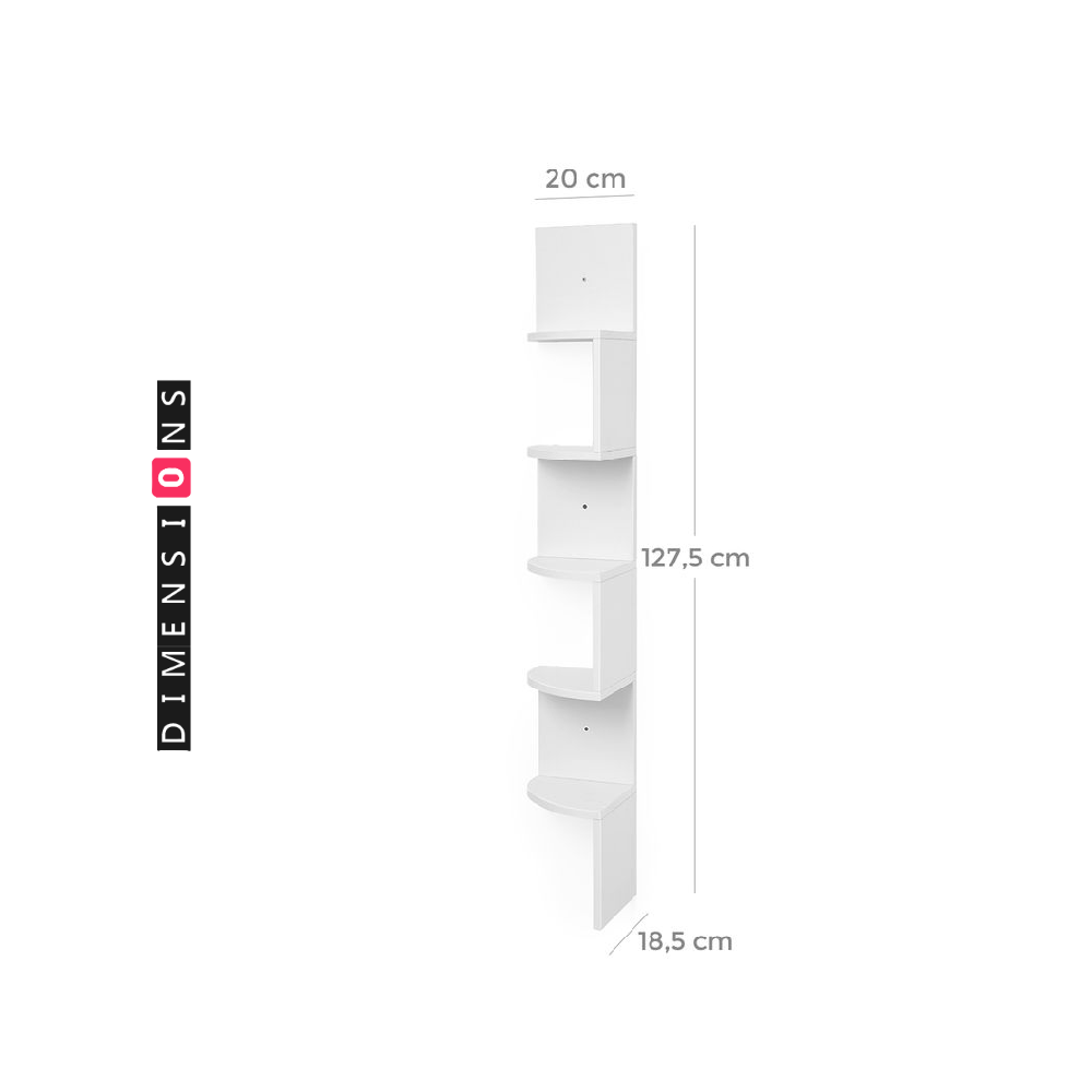 5 Tier White Wall Shelf for Corner Spaces - Bedroom and Living Room