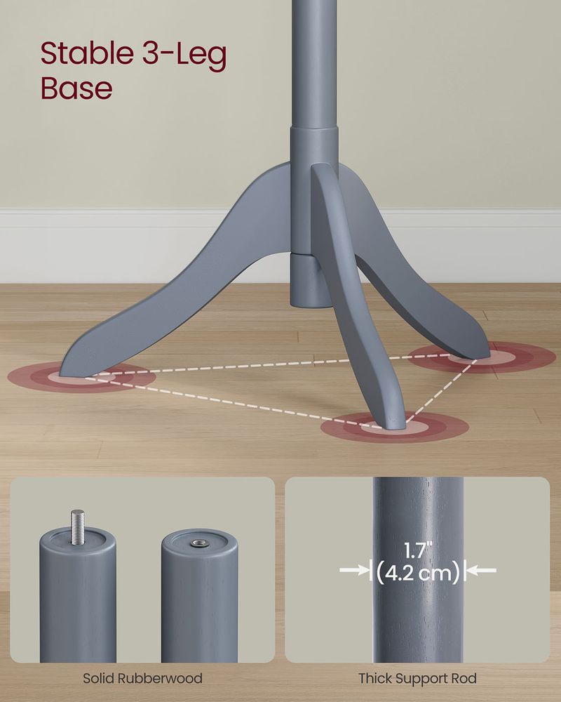 Wooden Coat Stand with 3 Height Options and 8 Hanging Hooks