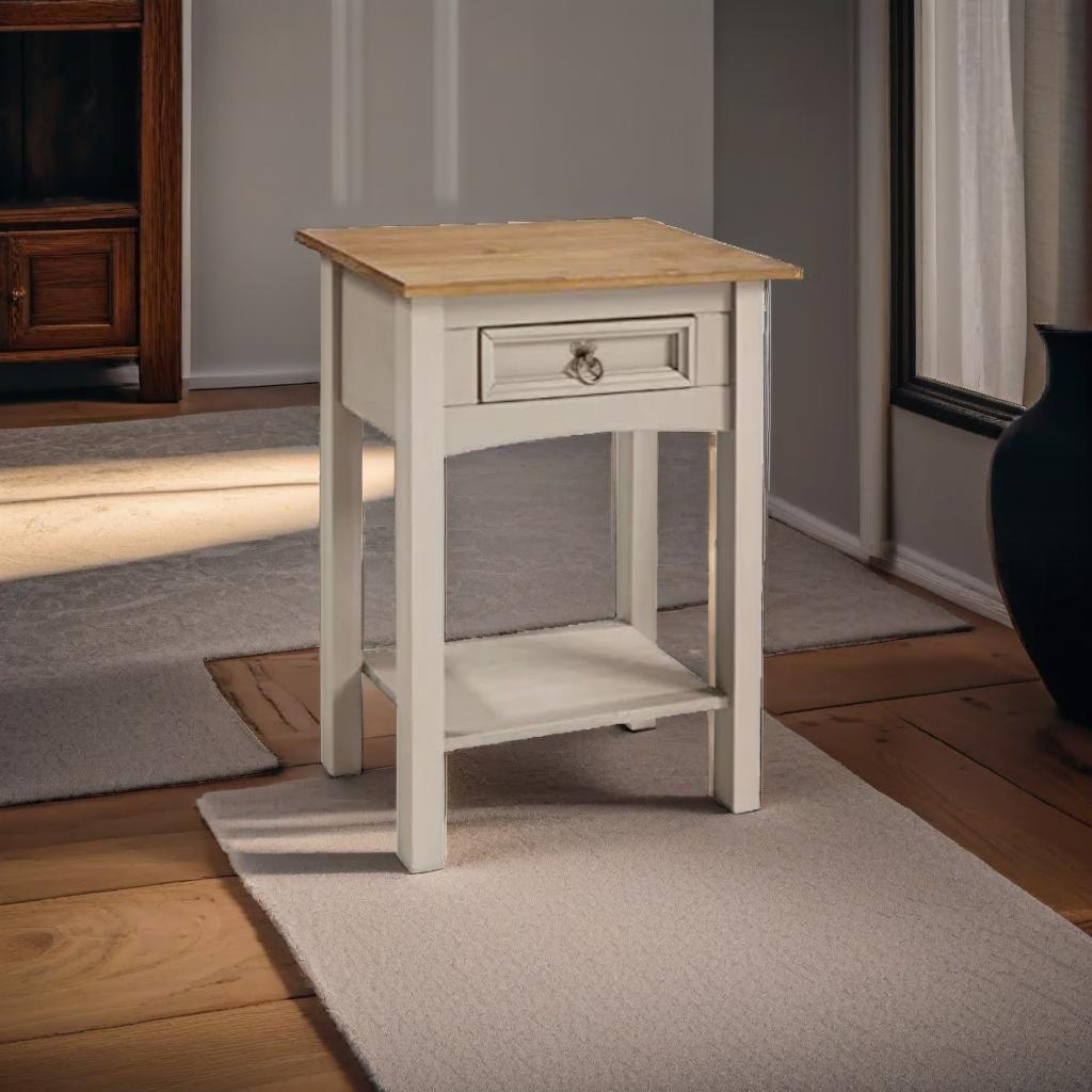 Grey Wax Solid Pine Furniture Rustic Mexican Style with Decorative Metal Fittings
