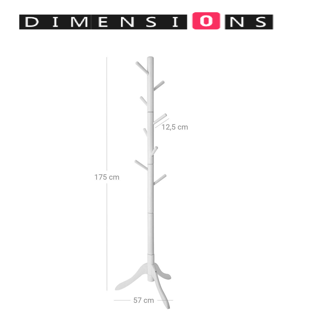 Freestanding Coat Rack with Adjustable Height and 8 Hooks