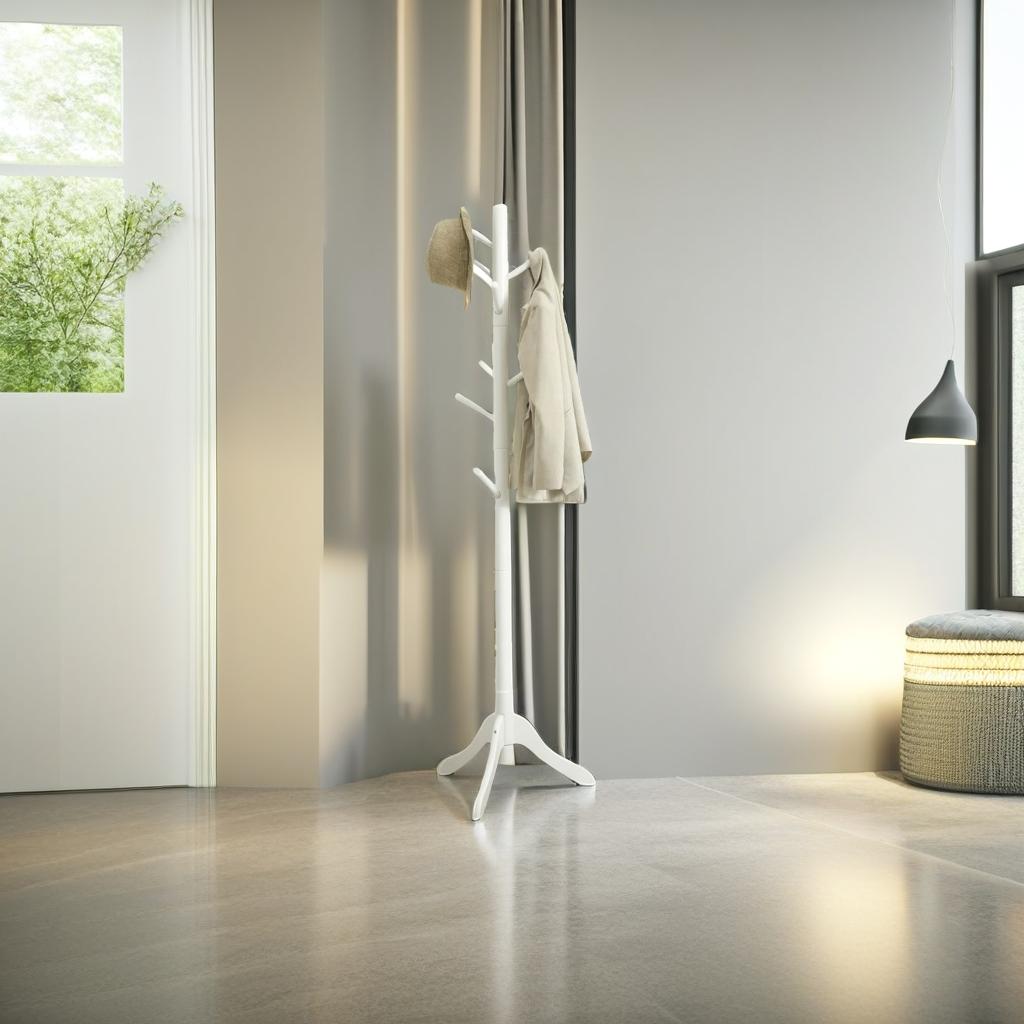 Freestanding Coat Rack with Adjustable Height and 8 Hooks
