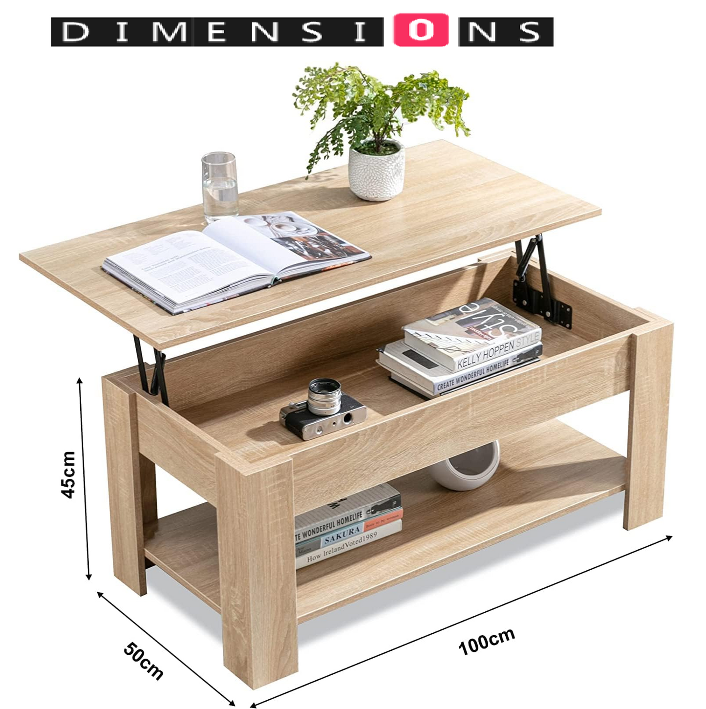 Lift-Up Wooden Coffee Table with Hidden Storage