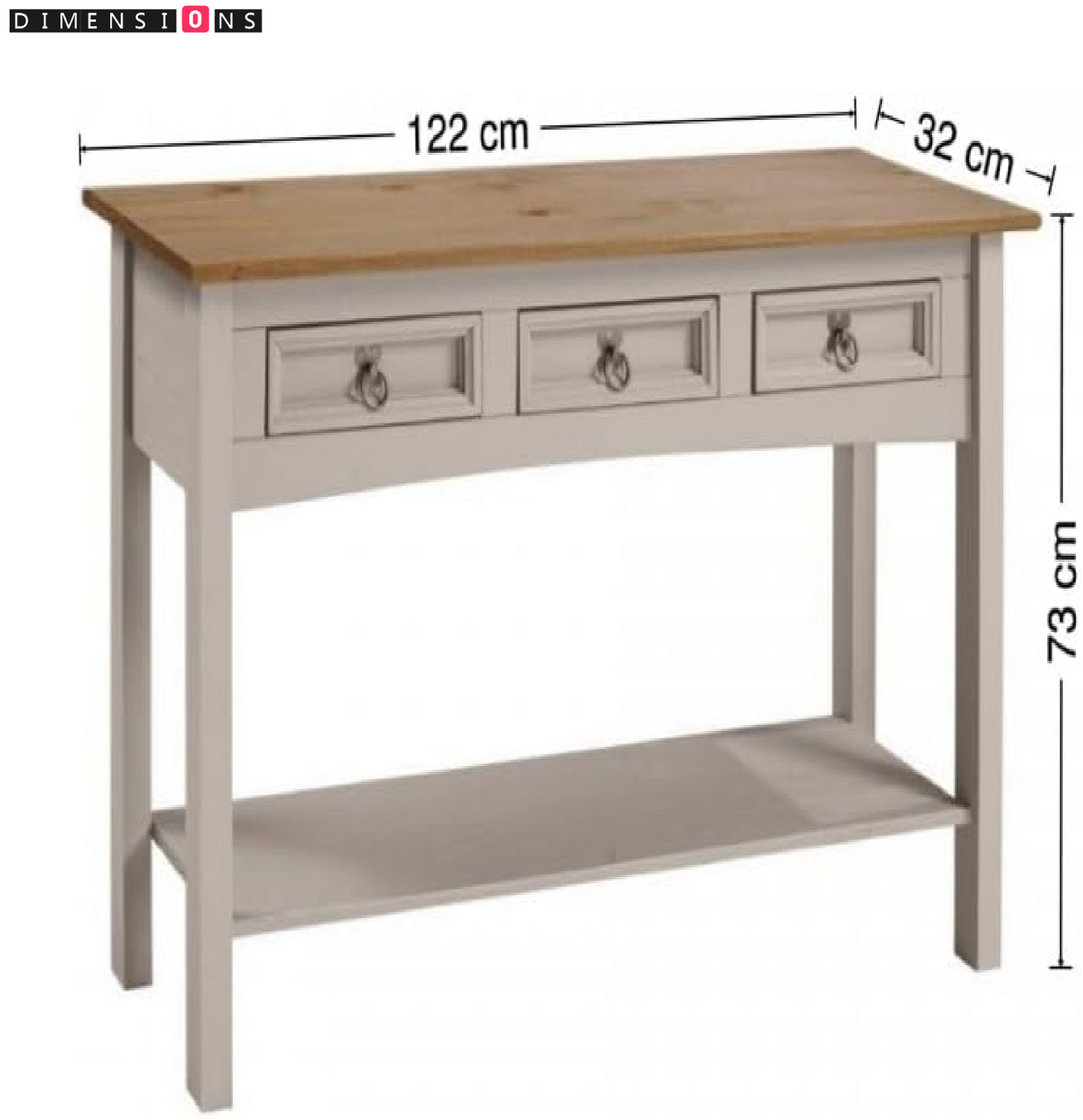 Grey Solid Pine Sideboard – 3-Drawer Rustic Cabinet