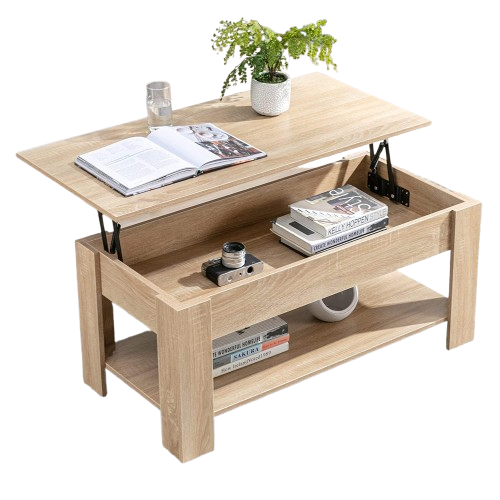 Lift-Up Wooden Coffee Table with Hidden Storage