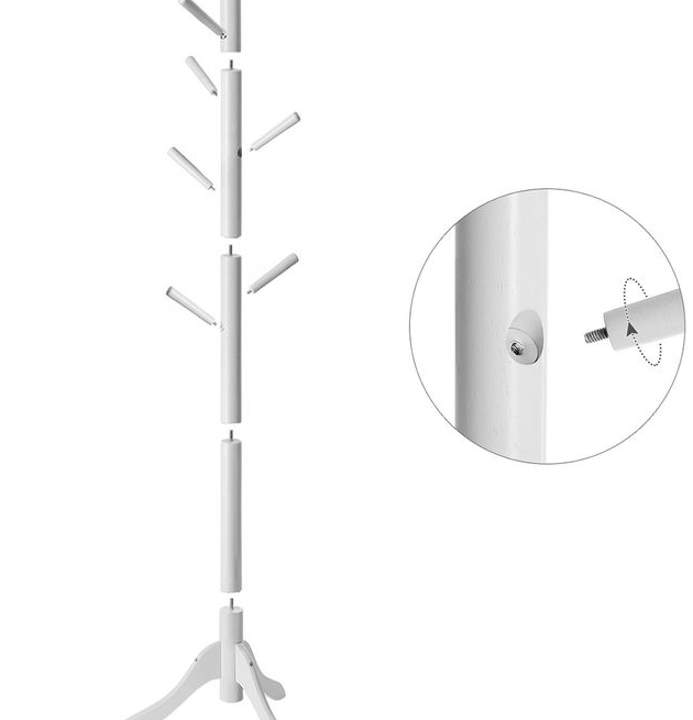 Freestanding Coat Rack with Adjustable Height and 8 Hooks