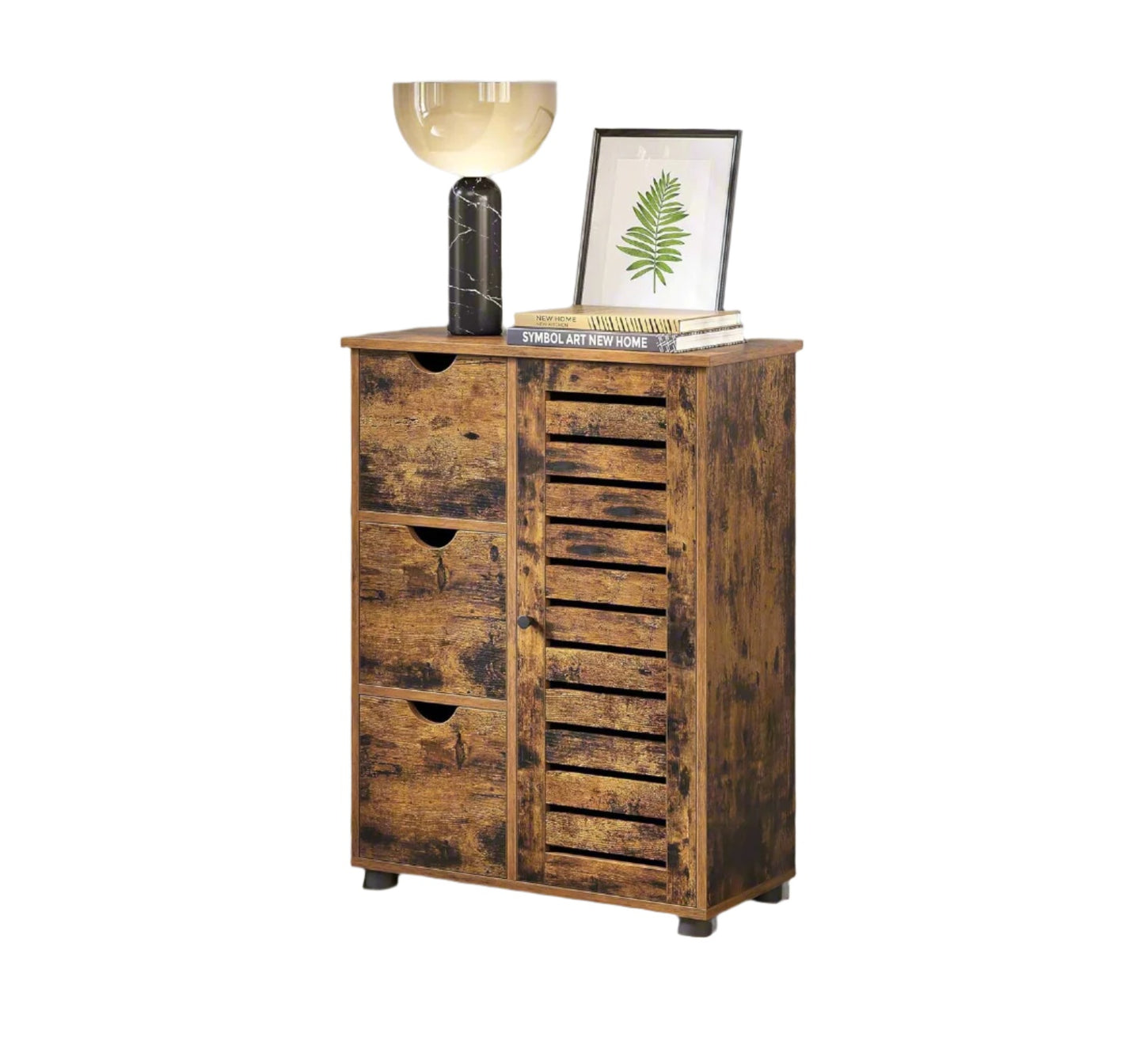 Rustic Bathroom Floor Cabinet with 3 Drawers & Adjustable Shelves – Wooden Storage Unit for Bathroom