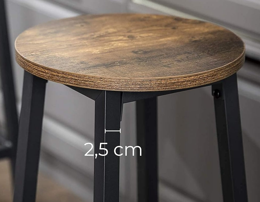 Set of 2 Bar Stools, Industrial Kitchen Breakfast Chairs, Rustic Brown and Black