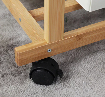 Large Bamboo Clothes Rail with Wheels, Wooden Garment Rack with Shelves for Bedroom