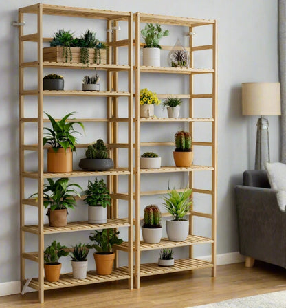 6-Tier Bamboo Bookshelf, Adjustable Free Standing Shelf Unit for Kitchen, Bathroom, or Living Room