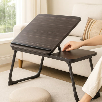 Black Folding Laptop Bed Tray Table with Cup & Device Slot, Portable Lap Desk for Sofa
