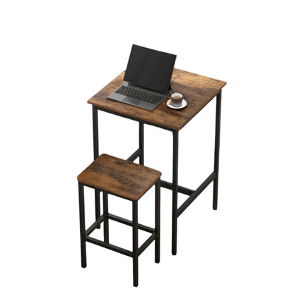 Compact Dining Table and 2 Chairs Set with Footrests, Industrial Style, Rustic Brown and Black