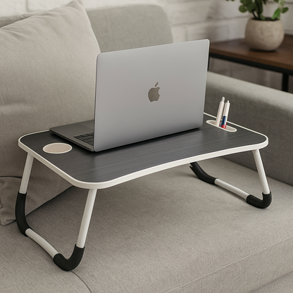 Folding Laptop Bed Table with Cup Holder, Lap Desk Tray for Sofa, Breakfast, Portable, Black