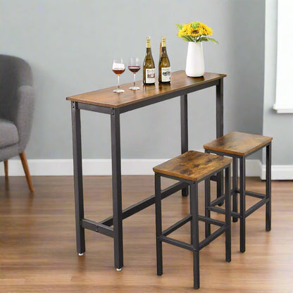Bar Table Desk, Industrial Style, 120x40x100 cm, Vintage Brown and Black, Sturdy Metal Frame