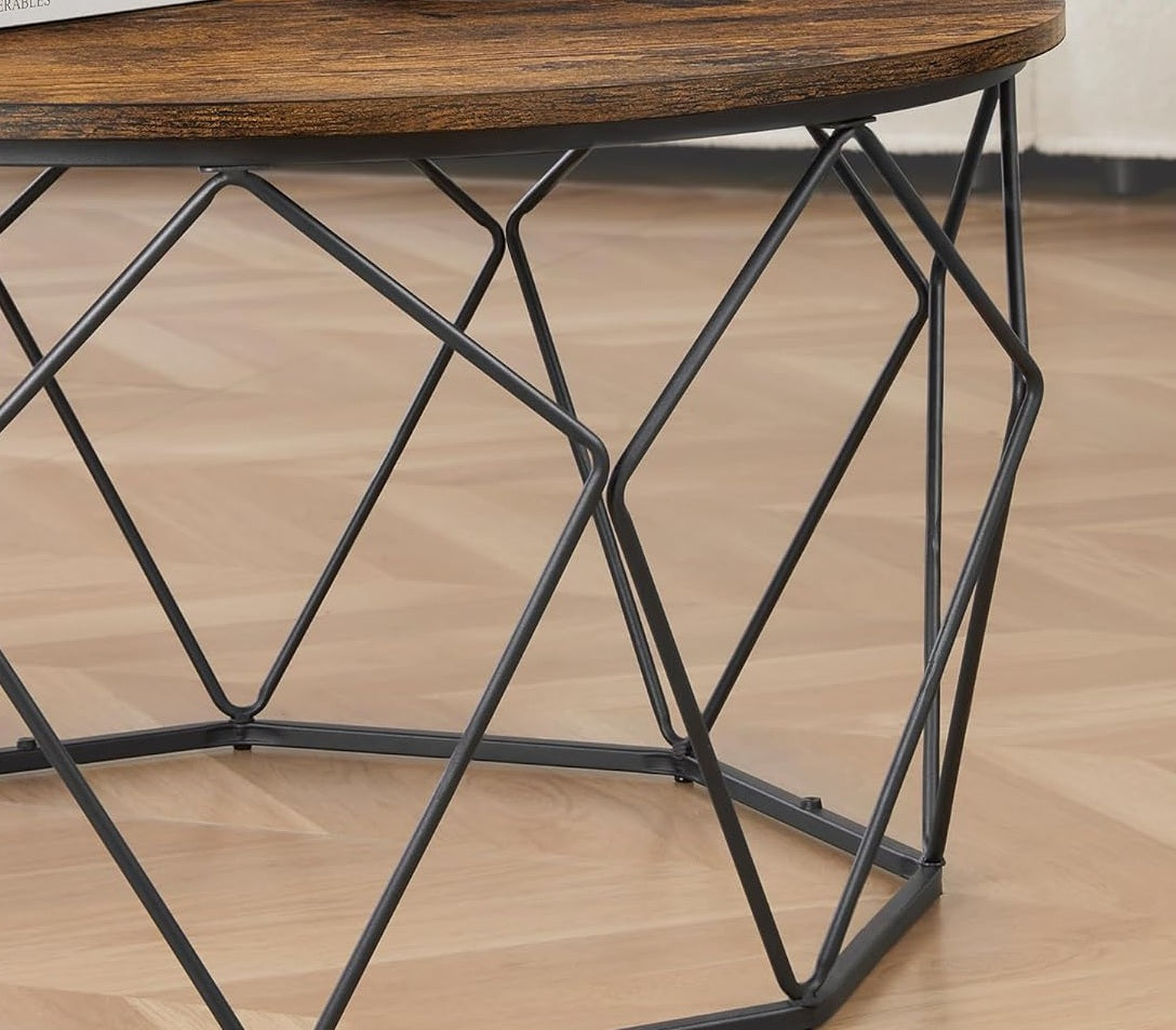 Industrial Round Coffee Table with Steel Frame
