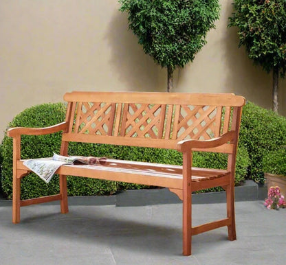 3 Seater Hardwood Garden Bench Eucalyptus Wood Weather Resistant Outdoor Seat Brown