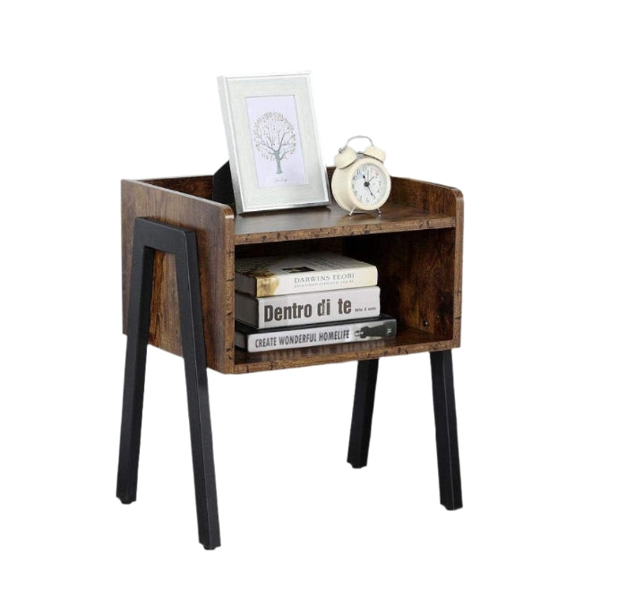 Industrial Rustic Bedside Table Stackable 2 Tier Side Table with Storage Shelf Brown