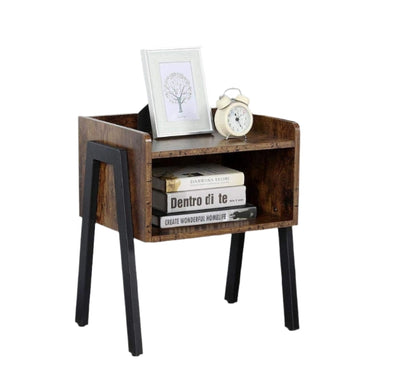 Industrial Rustic Bedside Table Stackable 2 Tier Side Table with Storage Shelf Brown
