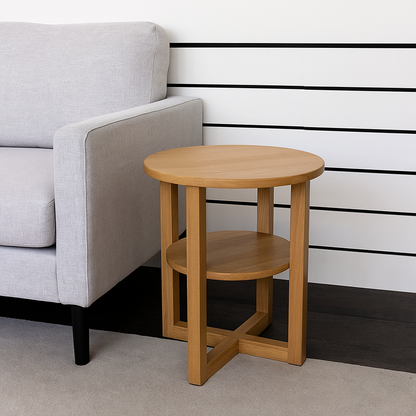 Small Side Table with Shelf Round Coffee Table for Living Room Bedroom or Hallway