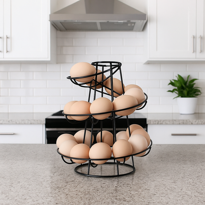 Black Spiral Egg Rack Stand Helter Skelter Style Holds 18 Eggs Kitchen Counter Storage