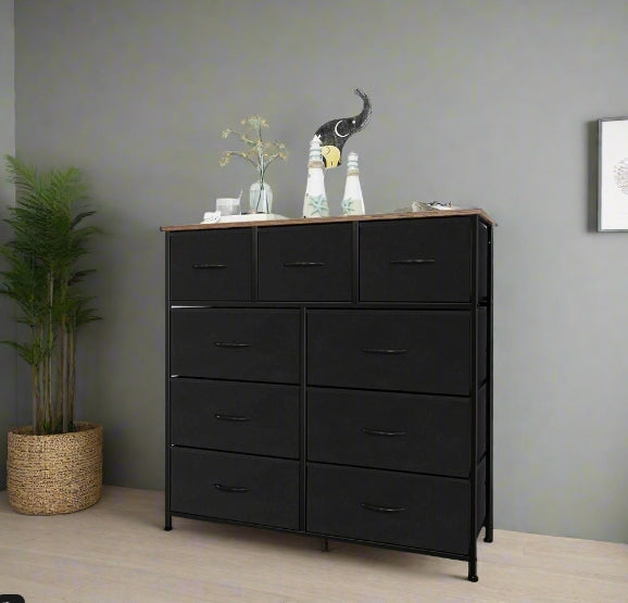 Black Chest of Drawers with 9 Fabric Drawers