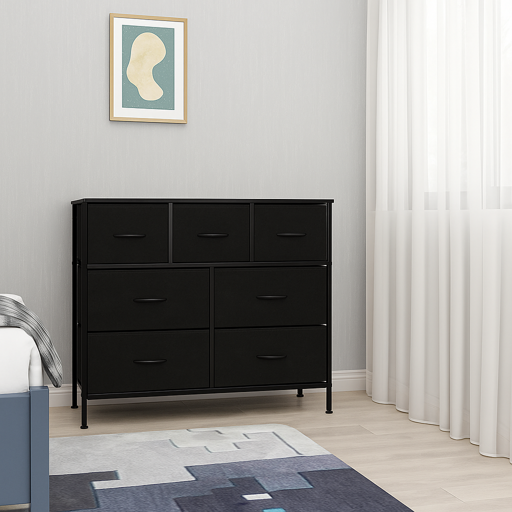 Black Chest of Drawers with 9 Fabric Drawers