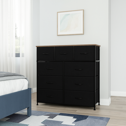 Black Chest of Drawers with 9 Fabric Drawers