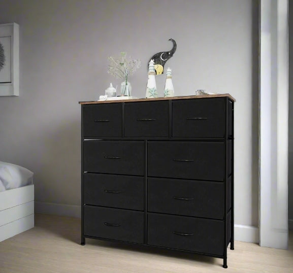 Black Chest of Drawers with 9 Fabric Drawers