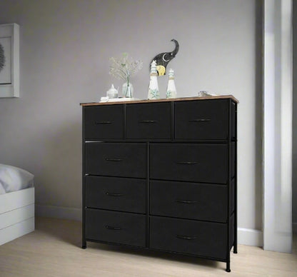 Black Chest of Drawers with 9 Fabric Drawers