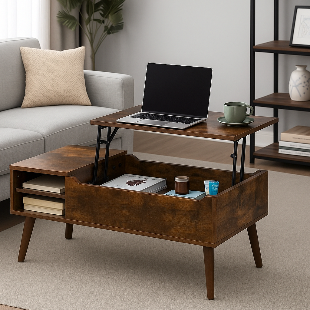 Lift-Top Coffee Table with Hidden Compartment and Adjustable Storage Shelf