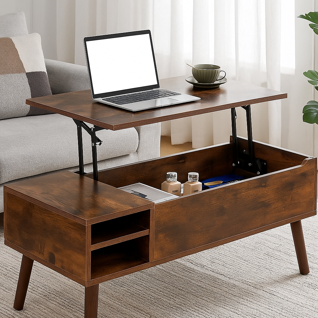 Lift-Top Coffee Table with Hidden Compartment and Adjustable Storage Shelf